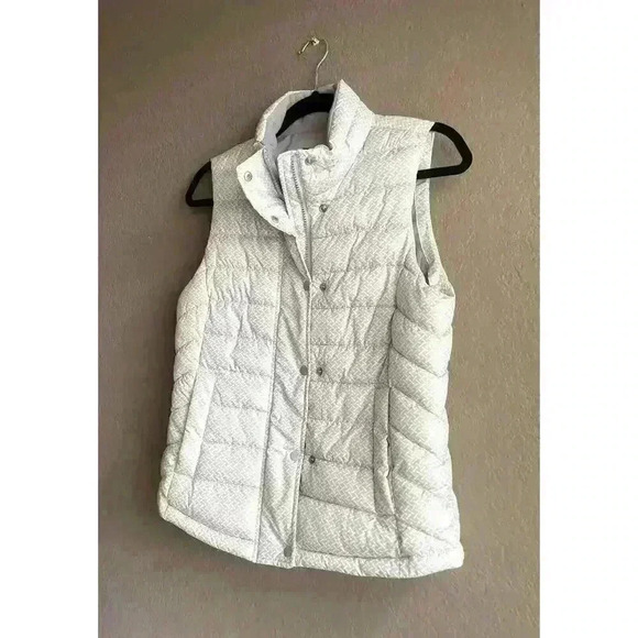 Gap Womens Warmest Outdoor Puffer Quilt Zip Vest XS Grey White Herringbone EUC - Picture 4 of 9